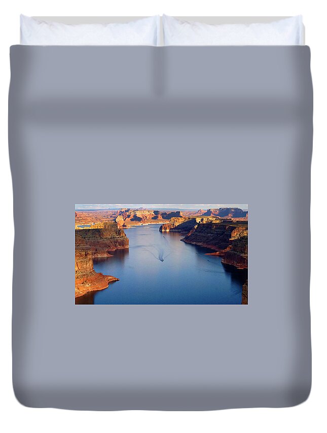Lake Powell Duvet Cover featuring the photograph Lake Powell Sunset from the Air #2 by Rick Wilking