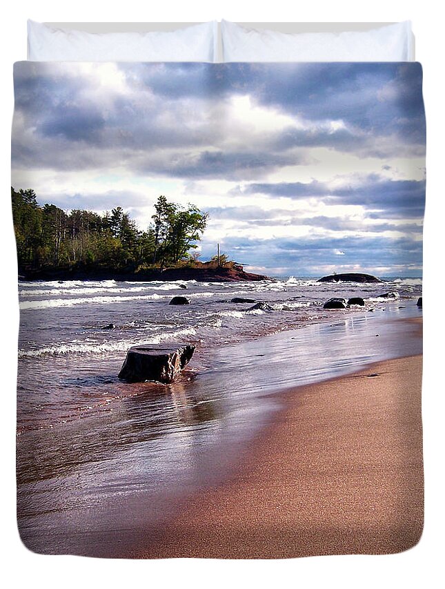 Photography Duvet Cover featuring the photograph Lake Superior Shoreline #2 by Phil Perkins