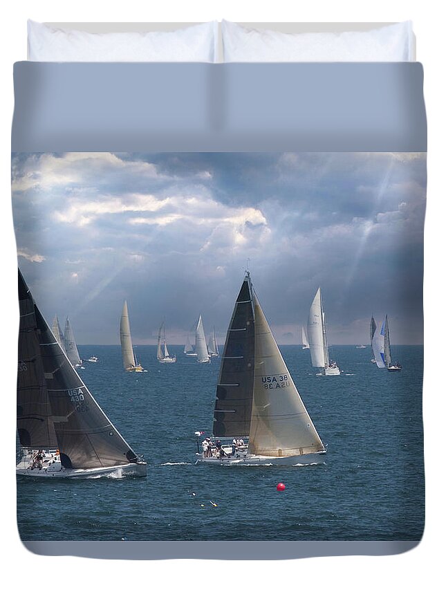 Sailboats Duvet Cover featuring the photograph Marblehead to Halifax Ocean Race #2 by Jeff Folger