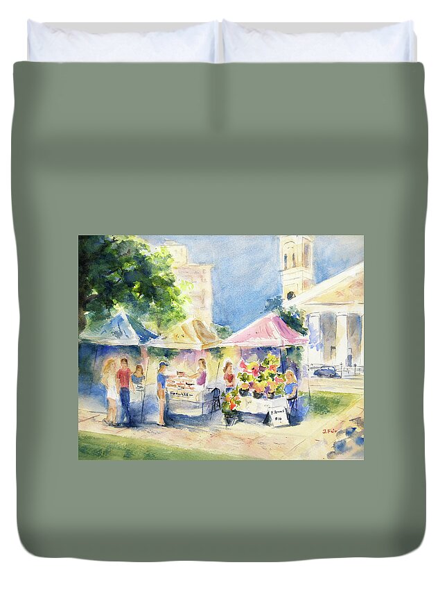 Mobile Duvet Cover featuring the painting Market-in-the-Park #1 by Jerry Fair