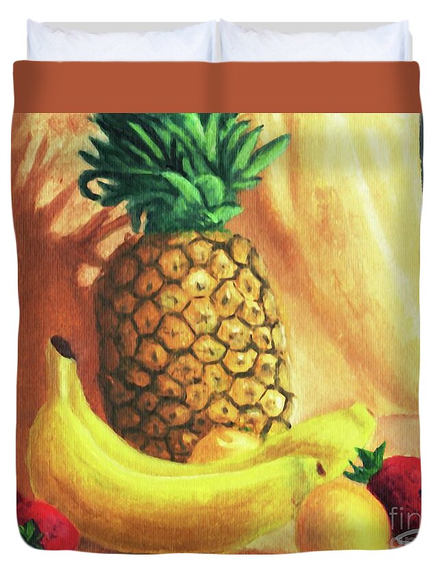 Sherril Porter Duvet Cover featuring the painting Pineapple Delight #2 by Sherril Porter