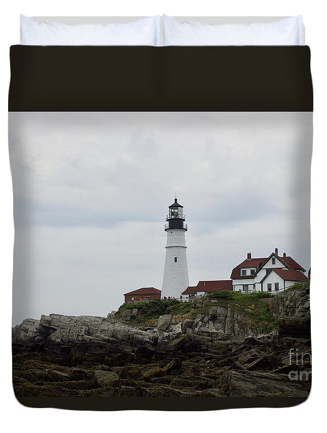 Lighthouse Duvet Cover featuring the photograph Portland headlight by Annamaria Frost
