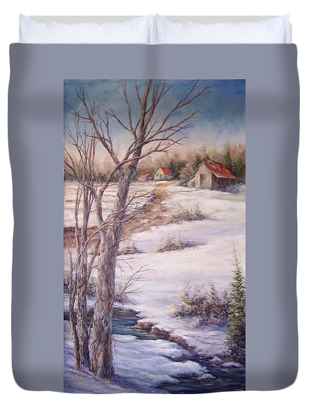 Winter Landscape Duvet Cover featuring the painting Stubble Field #2 by Virginia Potter