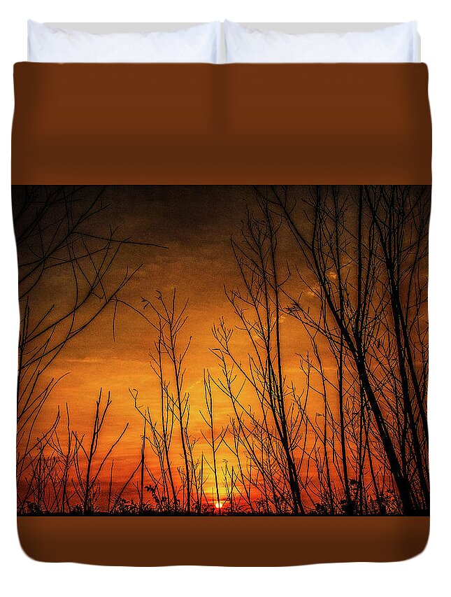 Sunrise Lockport Illinois Orange Yellow Duvet Cover featuring the photograph Sunrise in Lockport, Illinois #2 by David Morehead