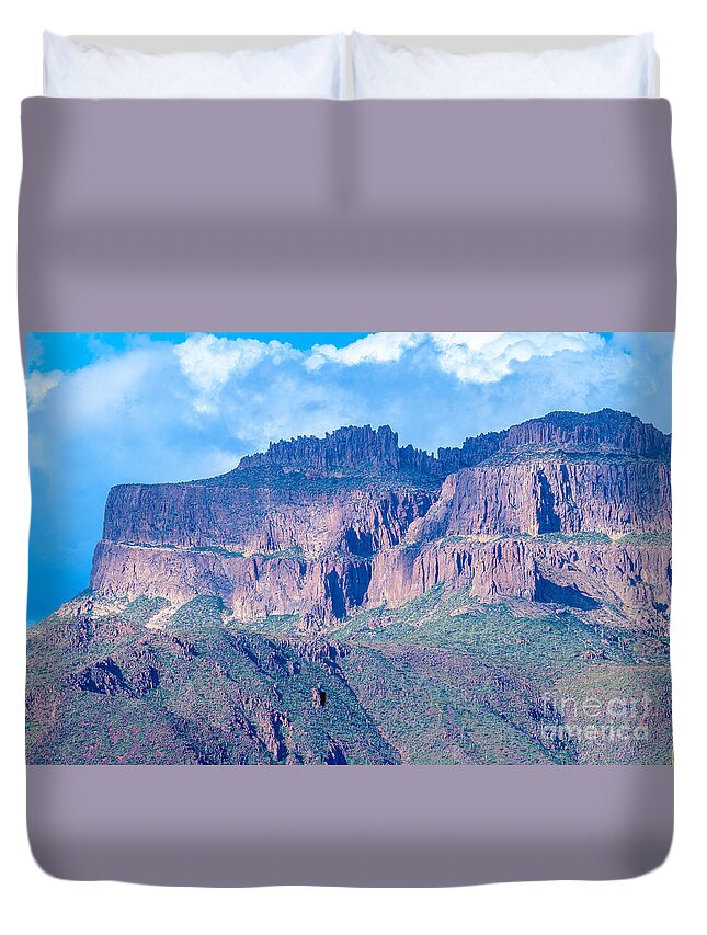 Superstition Mountains Flatiron Duvet Cover featuring the digital art Superstition Mountains Flatiron #2 by Tammy Keyes