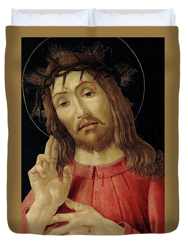 The Resurrected Christ Duvet Cover featuring the painting The Resurrected Christ, from circa 1480 by Sandro Botticelli