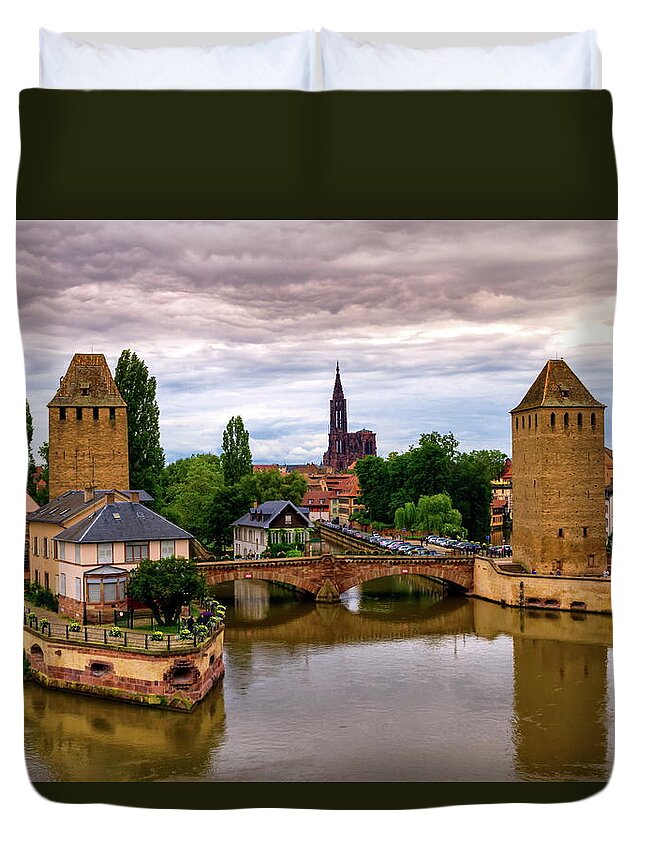 Strasbourg Duvet Cover featuring the photograph The twin watchtowers of the Ponts Couverts, Strasbourg, France #2 by Elenarts - Elena Duvernay photo