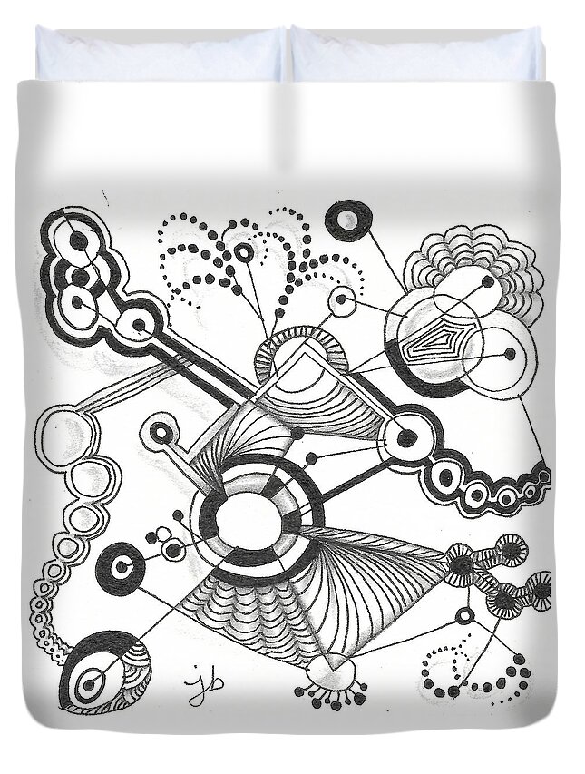 Zentangle Duvet Cover featuring the drawing Untitled 1 by Jan Steinle