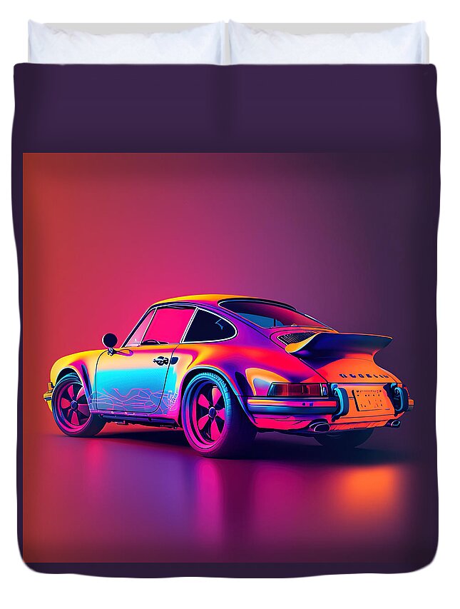 Porsche Duvet Cover featuring the photograph Vibrant Velocity The Colored Porsche #2 by Paulo Goncalves