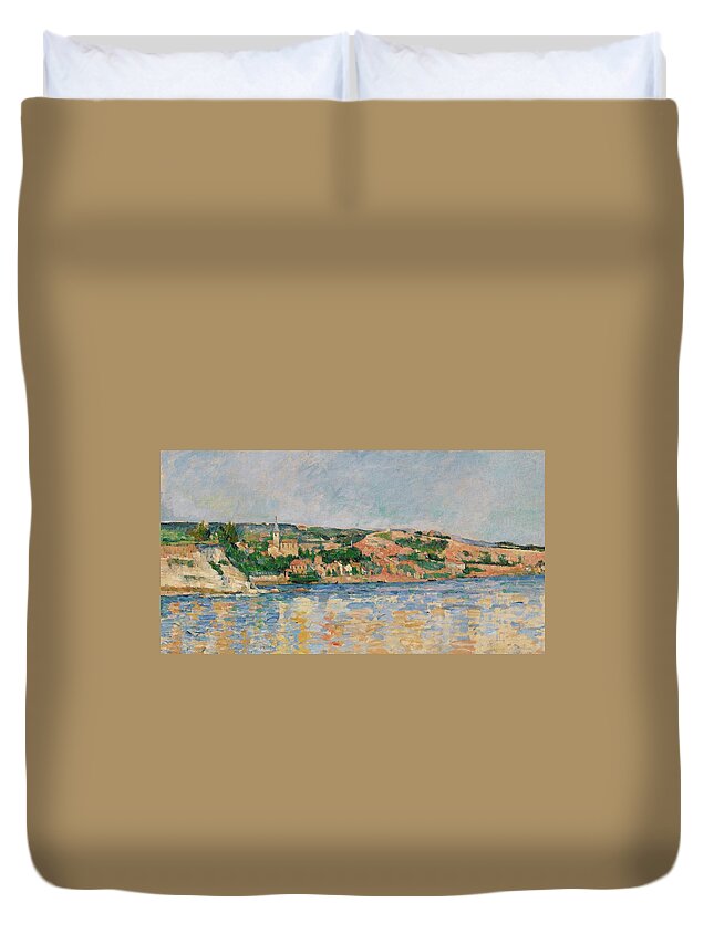 Paul Cezanne Duvet Cover featuring the painting Village at the Water's Edge #3 by Paul Cezanne