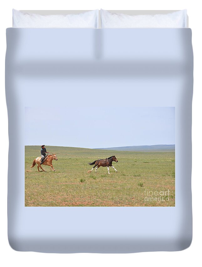 Young Horseman Duvet Cover featuring the photograph Young Horseman #2 by Otgon-Ulzii Shagdarsuren