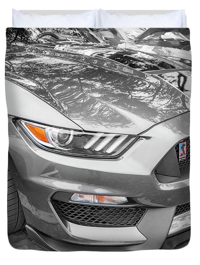 2017 Silver Ford Shelby Mustang Gt350 Duvet Cover featuring the photograph 2017 Silver Ford Shelby Mustang GT350 X230 by Rich Franco