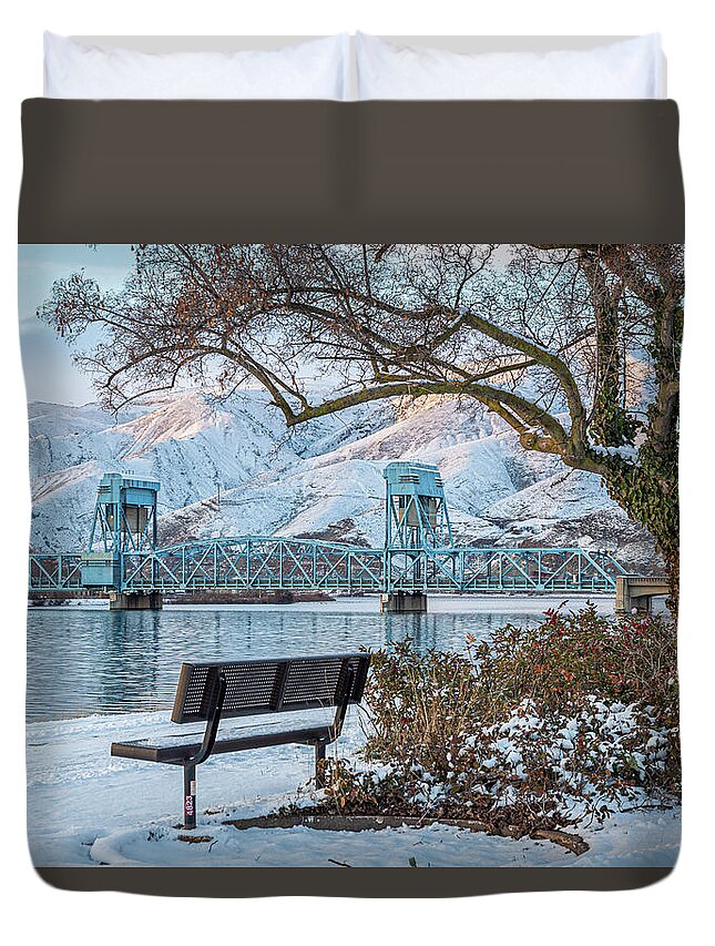 Brad Stinson Duvet Cover featuring the photograph 2022 Winter Blue Bridge by Brad Stinson