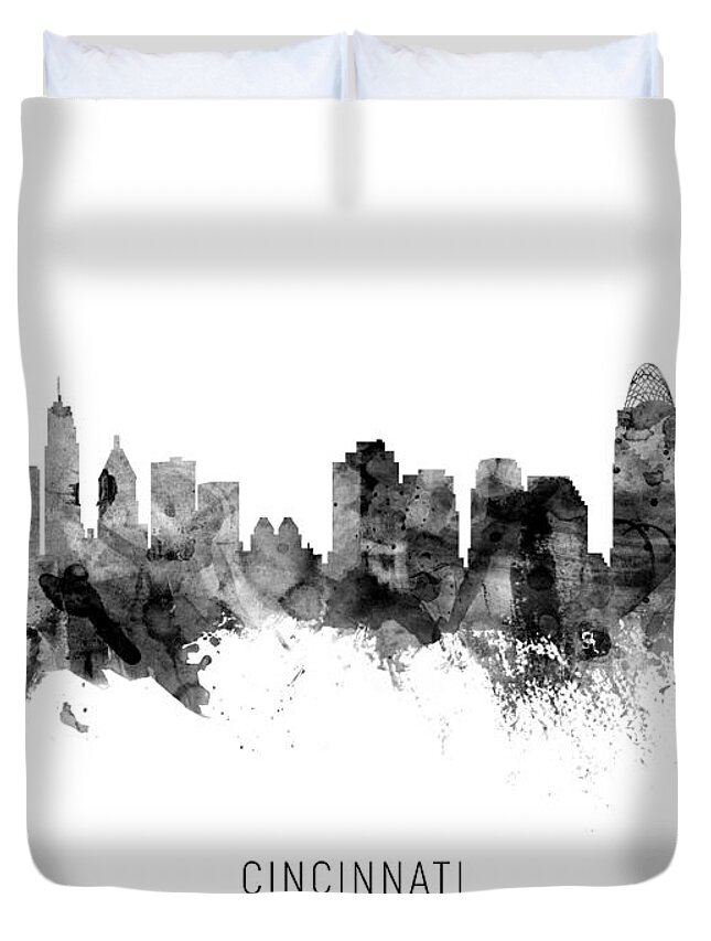 Cincinnati Duvet Cover featuring the digital art Cincinnati Ohio Skyline by Michael Tompsett