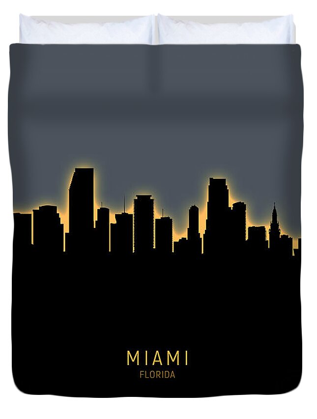 Miami Duvet Cover featuring the digital art Miami Florida Skyline by Michael Tompsett