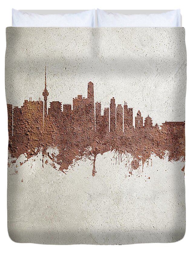 Beijing Duvet Cover featuring the digital art Beijing China Skyline by Michael Tompsett