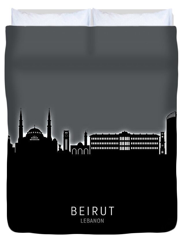 Beirut Duvet Cover featuring the digital art Beirut Lebanon Skyline by Michael Tompsett