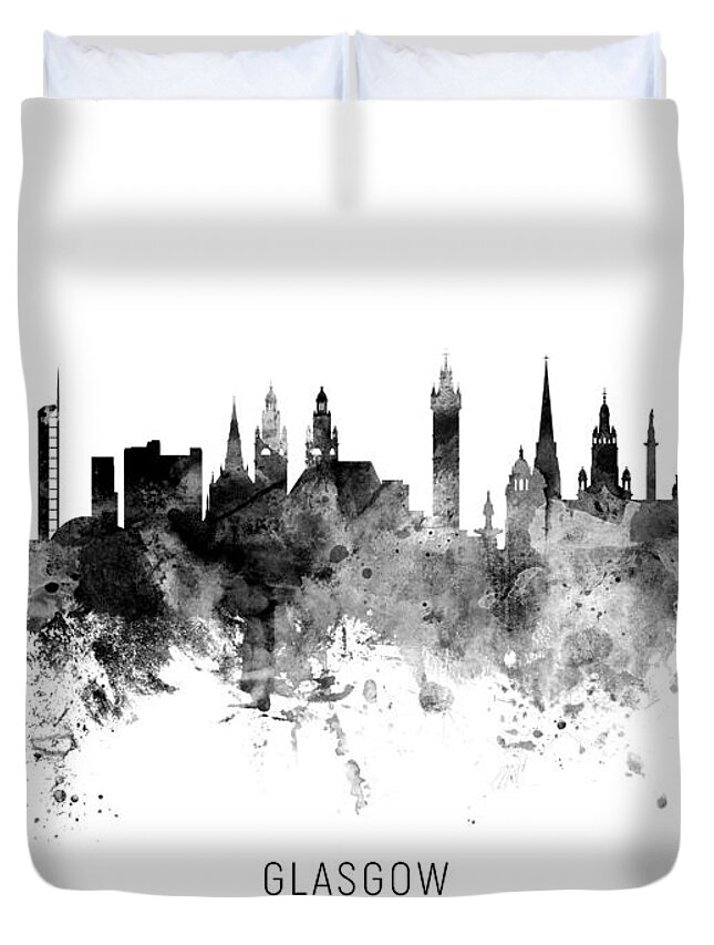 Glasgow Duvet Cover featuring the digital art Glasgow Scotland Skyline by Michael Tompsett
