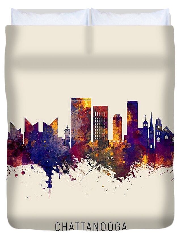 Chattanooga Duvet Cover featuring the digital art Chattanooga Tennessee Skyline by Michael Tompsett