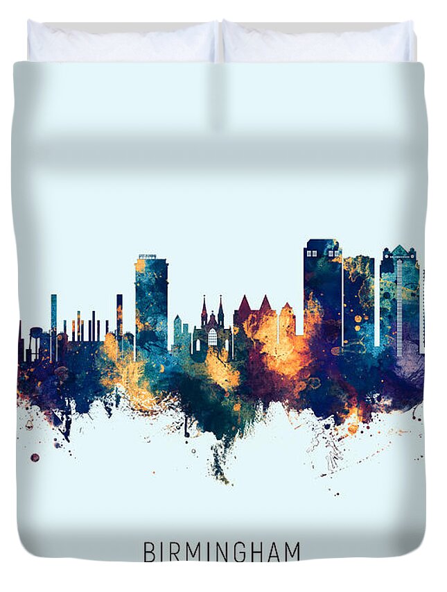 Birmingham Duvet Cover featuring the digital art Birmingham Alabama Skyline by Michael Tompsett