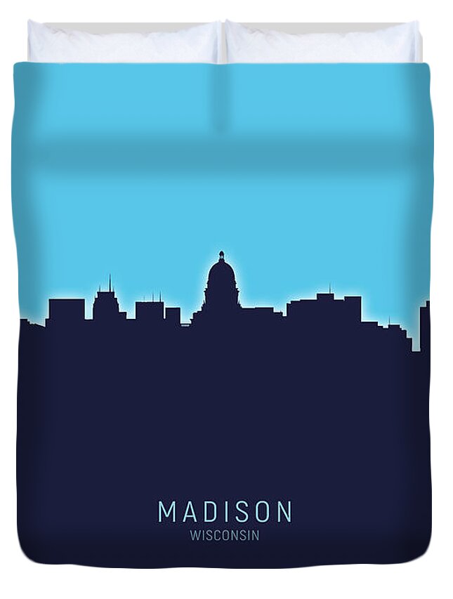 Madison Duvet Cover featuring the digital art Madison Wisconsin Skyline by Michael Tompsett