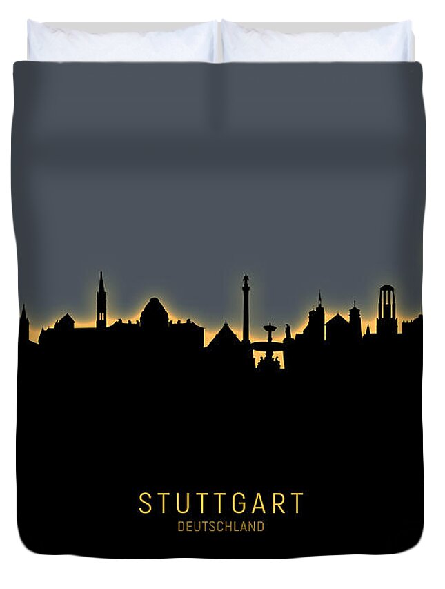 Stuttgart Duvet Cover featuring the digital art Stuttgart Germany Skyline by Michael Tompsett