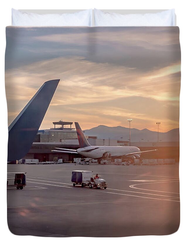 Flying Duvet Cover featuring the photograph Flying Over Rockies In Airplane From Salt Lake City At Sunset #26 by Alex Grichenko