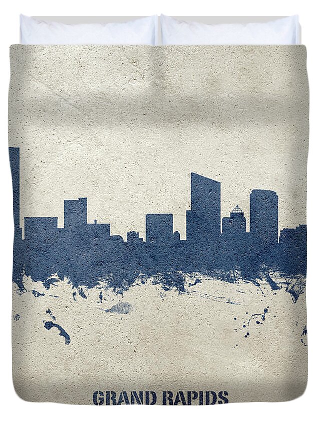 Grand Rapids Duvet Cover featuring the digital art Grand Rapids Michigan Skyline by Michael Tompsett