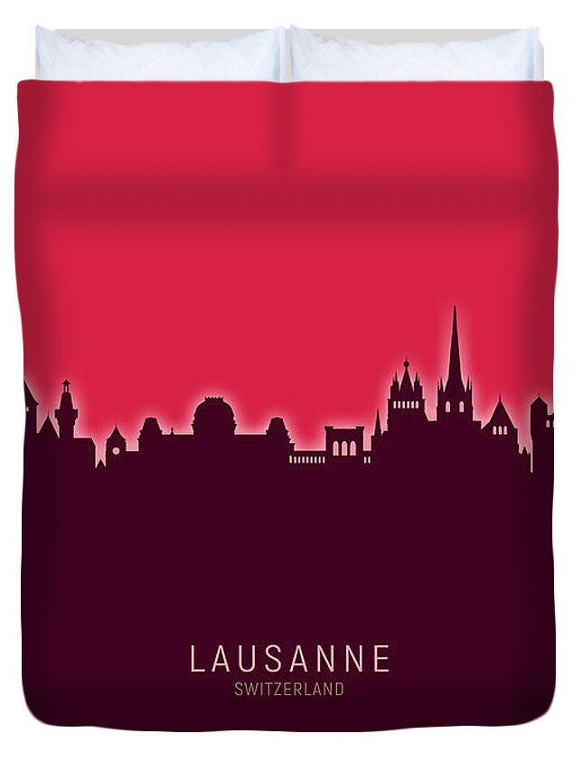Lausanne Duvet Cover featuring the digital art Lausanne Switzerland Skyline by Michael Tompsett