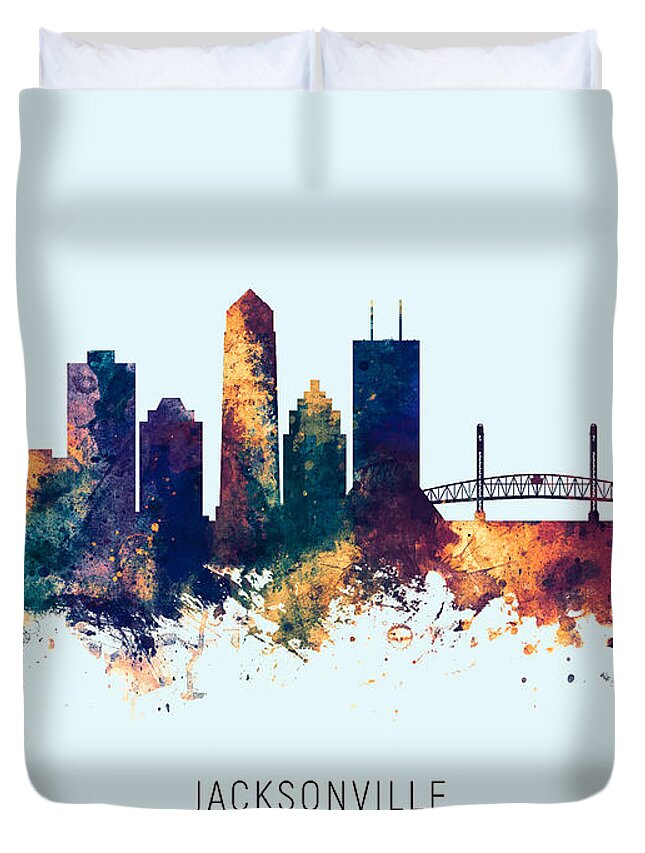 Jacksonville Duvet Cover featuring the digital art Jacksonville Florida Skyline by Michael Tompsett