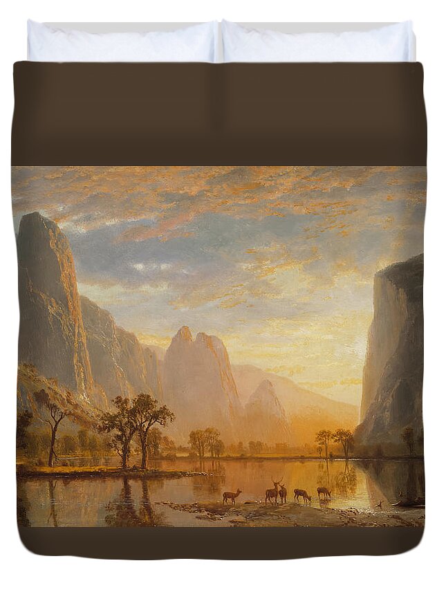 Yosemite Duvet Cover featuring the painting Yosemite Valley by Albert Bierstadt by Mango Art
