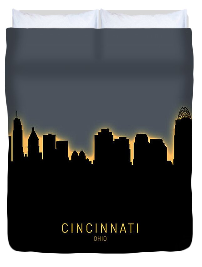 Cincinnati Duvet Cover featuring the digital art Cincinnati Ohio Skyline by Michael Tompsett