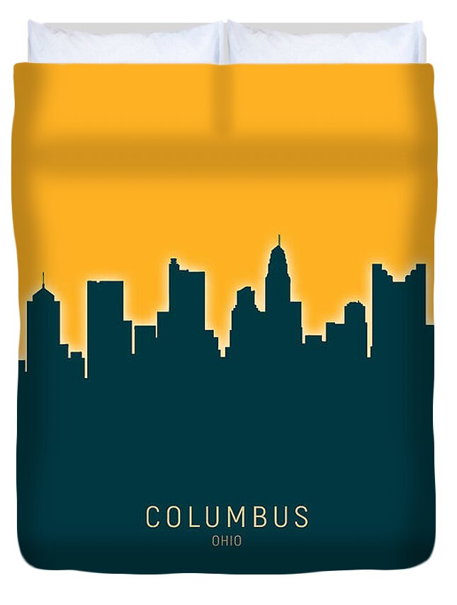 Columbus Duvet Cover featuring the digital art Columbus Ohio Skyline by Michael Tompsett