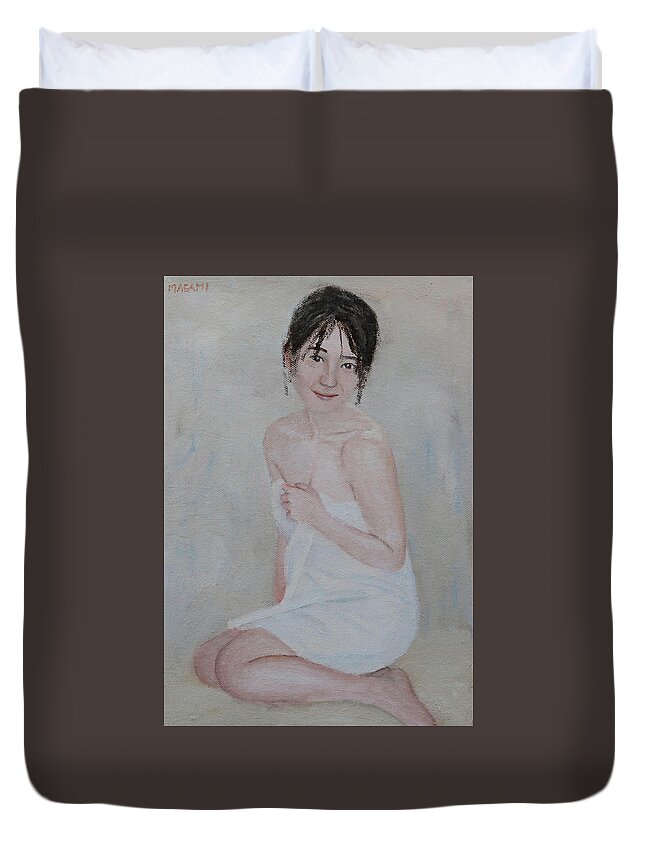 Nude Duvet Cover featuring the painting After Bath #3 by Masami IIDA