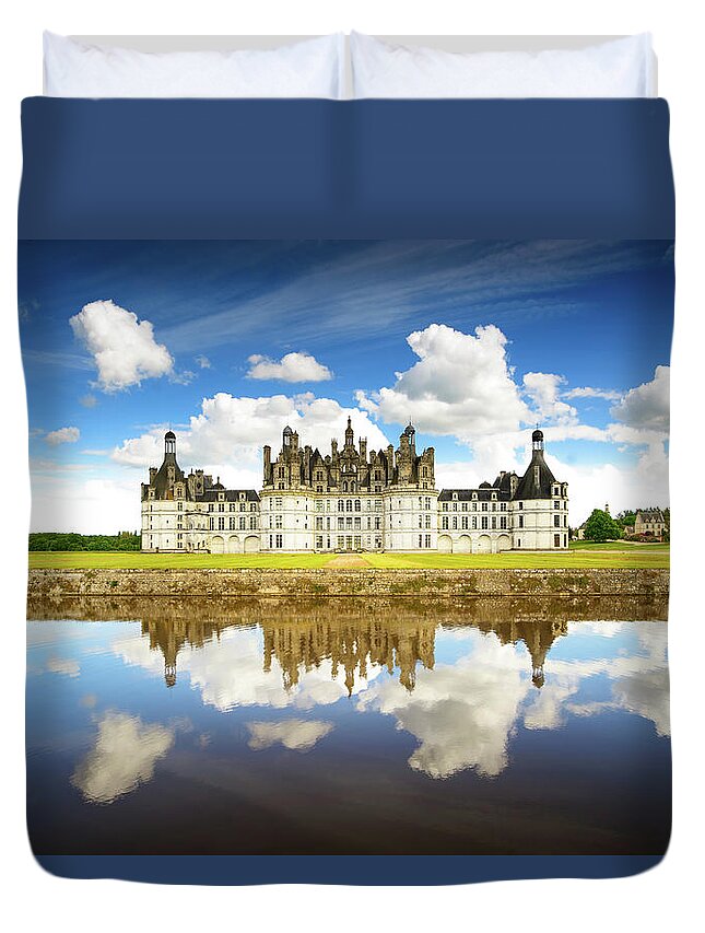 Chambord Duvet Cover featuring the photograph Chateau de Chambord, Unesco medieval french castle and reflectio #3 by Stefano Orazzini