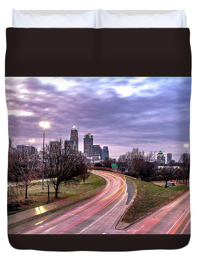 North Carolina Duvet Cover featuring the photograph Downtown of Charlotte North Carolina skyline #3 by Alex Grichenko