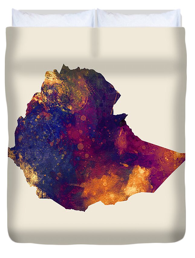 Ethiopia Duvet Cover featuring the digital art Ethiopia Watercolor Map by Michael Tompsett