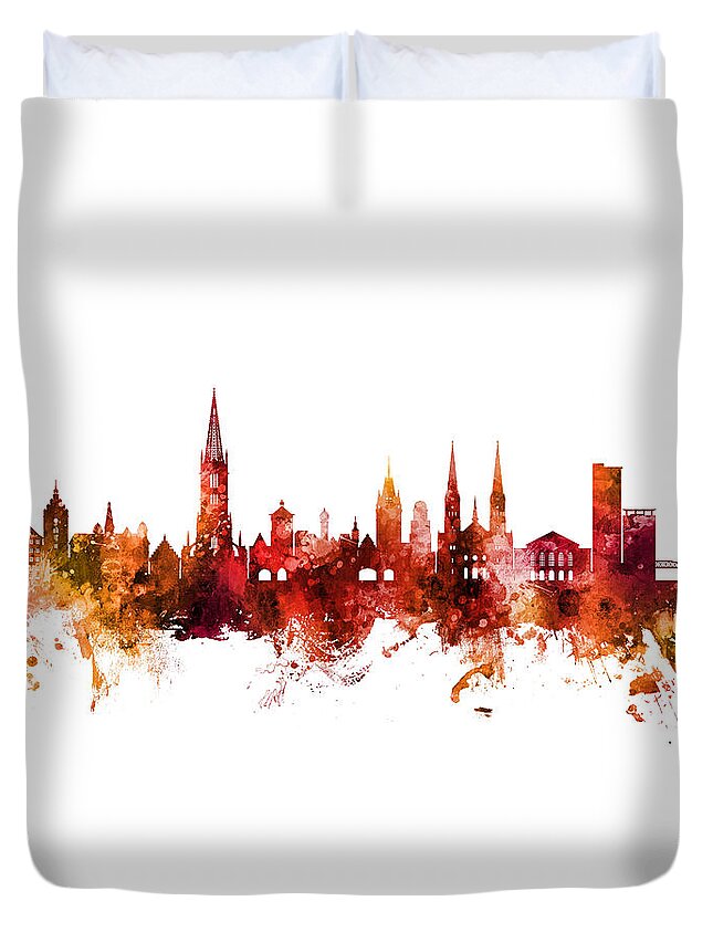 Freiburg Duvet Cover featuring the digital art Freiburg Germany Skyline by Michael Tompsett