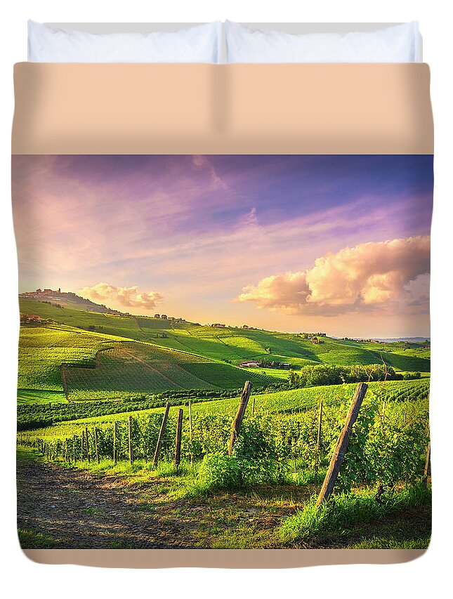 Vineyards Duvet Cover featuring the photograph Langhe vineyards view, Barolo and La Morra, Piedmont, Italy Euro by Stefano Orazzini