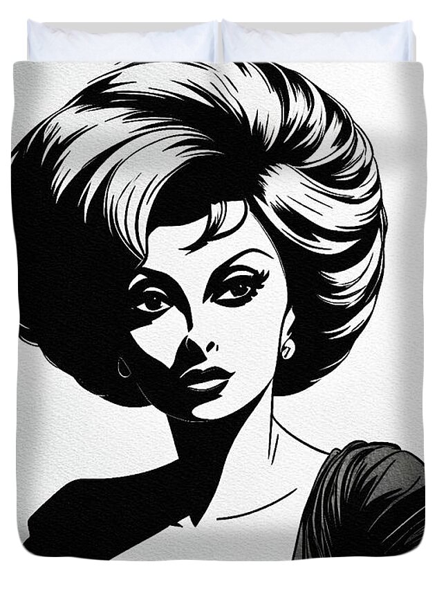 Sophia Duvet Cover featuring the painting Sophia Loren, Movie Legend #3 by Esoterica Art Agency