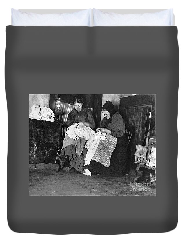 1800s Duvet Cover featuring the photograph Tenement Industry, New York City #4 by Jacob Riis