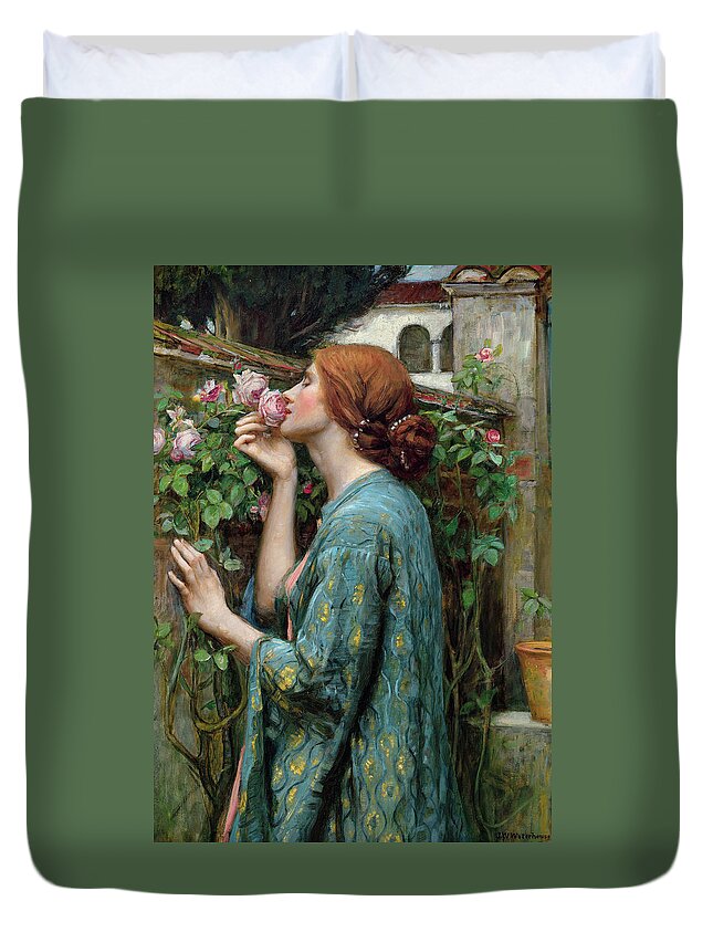 Pre-raphaelite Duvet Cover featuring the painting The Soul of the Rose -- 1908 by John William Waterhouse