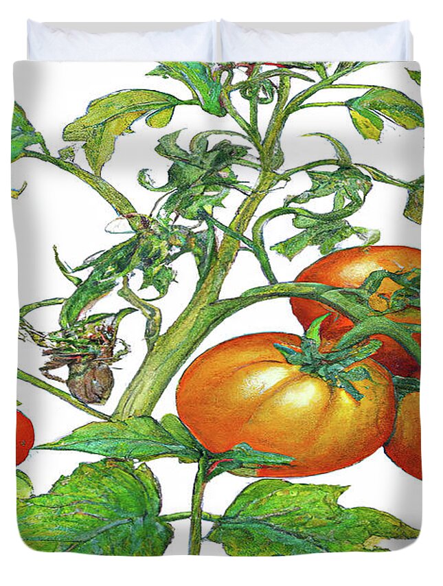 Tomatoes Duvet Cover featuring the digital art 3 Tomatoes 3c by Cathy Anderson