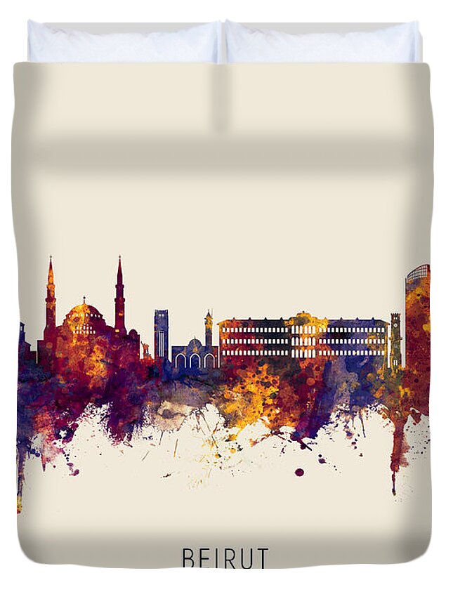Beirut Duvet Cover featuring the digital art Beirut Lebanon Skyline by Michael Tompsett