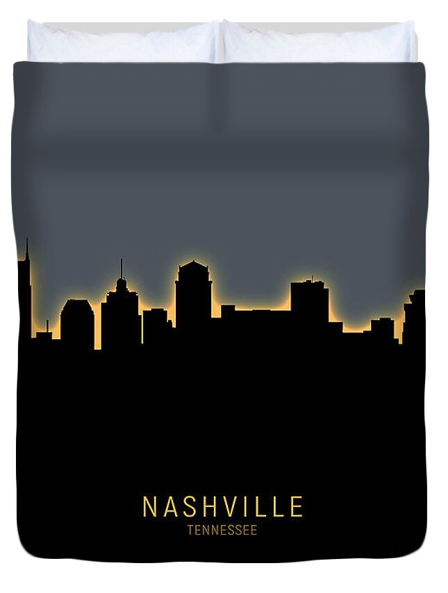 Nashville Duvet Cover featuring the digital art Nashville Tennessee Skyline by Michael Tompsett
