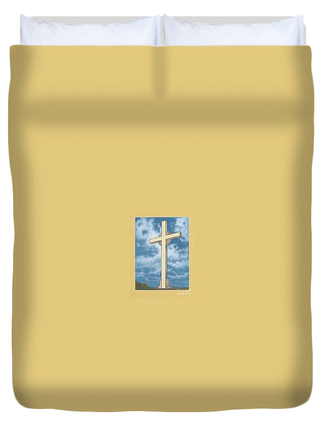Cross Duvet Cover featuring the painting 312 Jeanies Father Beneath the Cross by William Hart McNichols