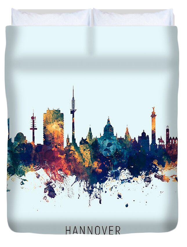 Hannover Duvet Cover featuring the digital art Hannover Germany Skyline #32 by Michael Tompsett