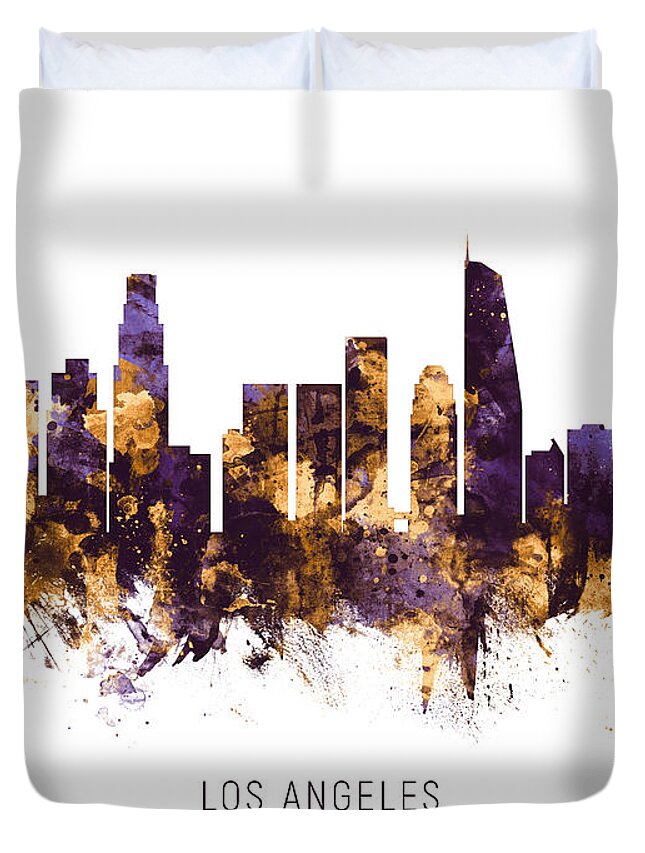 Los Angeles Duvet Cover featuring the digital art Los Angeles California Skyline by Michael Tompsett