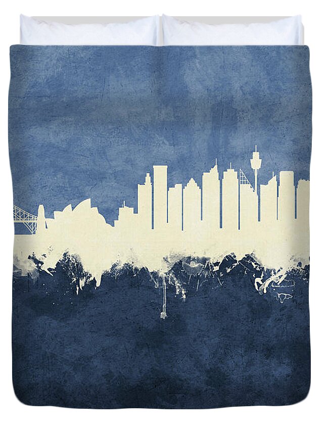 Sydney Duvet Cover featuring the digital art Sydney Australia Skyline by Michael Tompsett