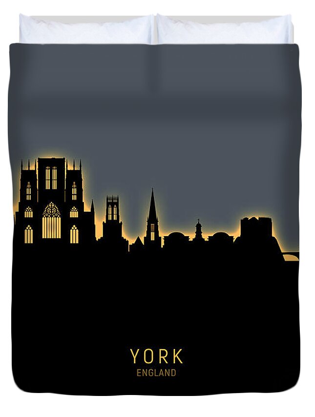 York Duvet Cover featuring the digital art York England Skyline by Michael Tompsett